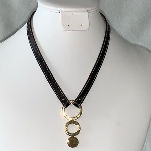 LONGCHAMP Choker Necklace, Brown Leather & Goldtone, Vintage 90’s, EUC, GORGEOUS